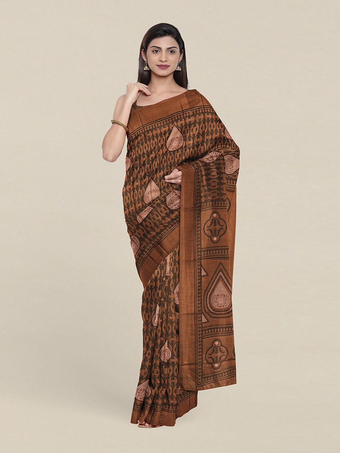 

Pothys Ethnic Motifs Print Saree With Unstitched Blouse, Rust