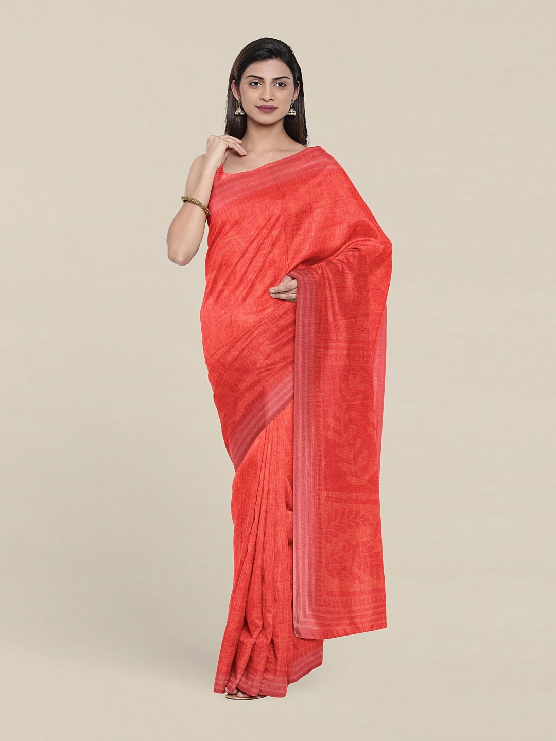 

Pothys Floral Print Saree With Unstitched Blouse, Pink