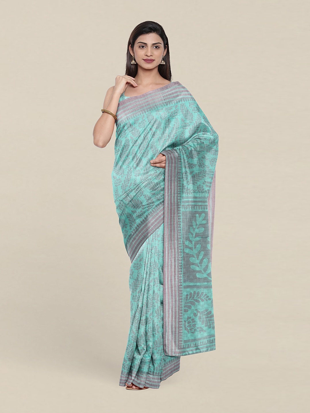 

Pothys Floral Print Saree With Unstitched Blouse, Blue