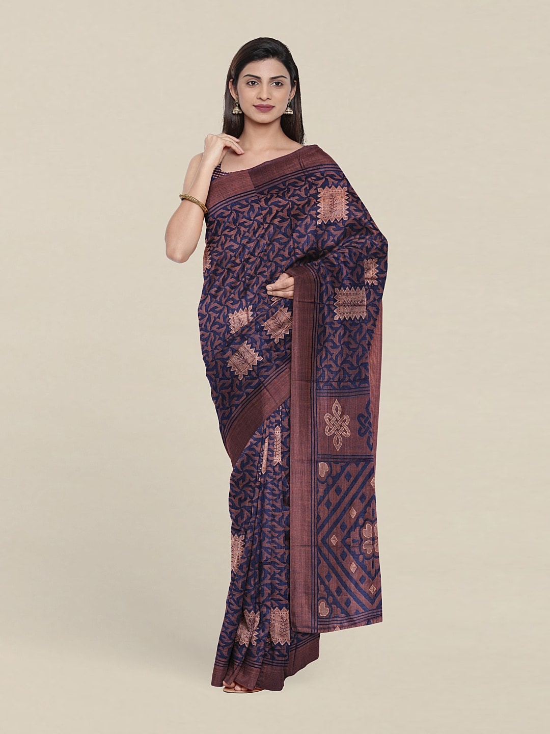 

Pothys Geometric Print Saree With Unstitched Blouse, Blue