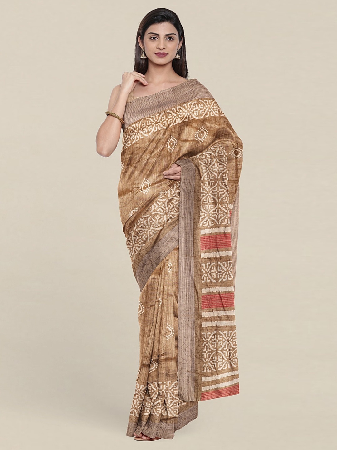 

Pothys Ethnic Print Saree With Unstitched Blouse, Brown
