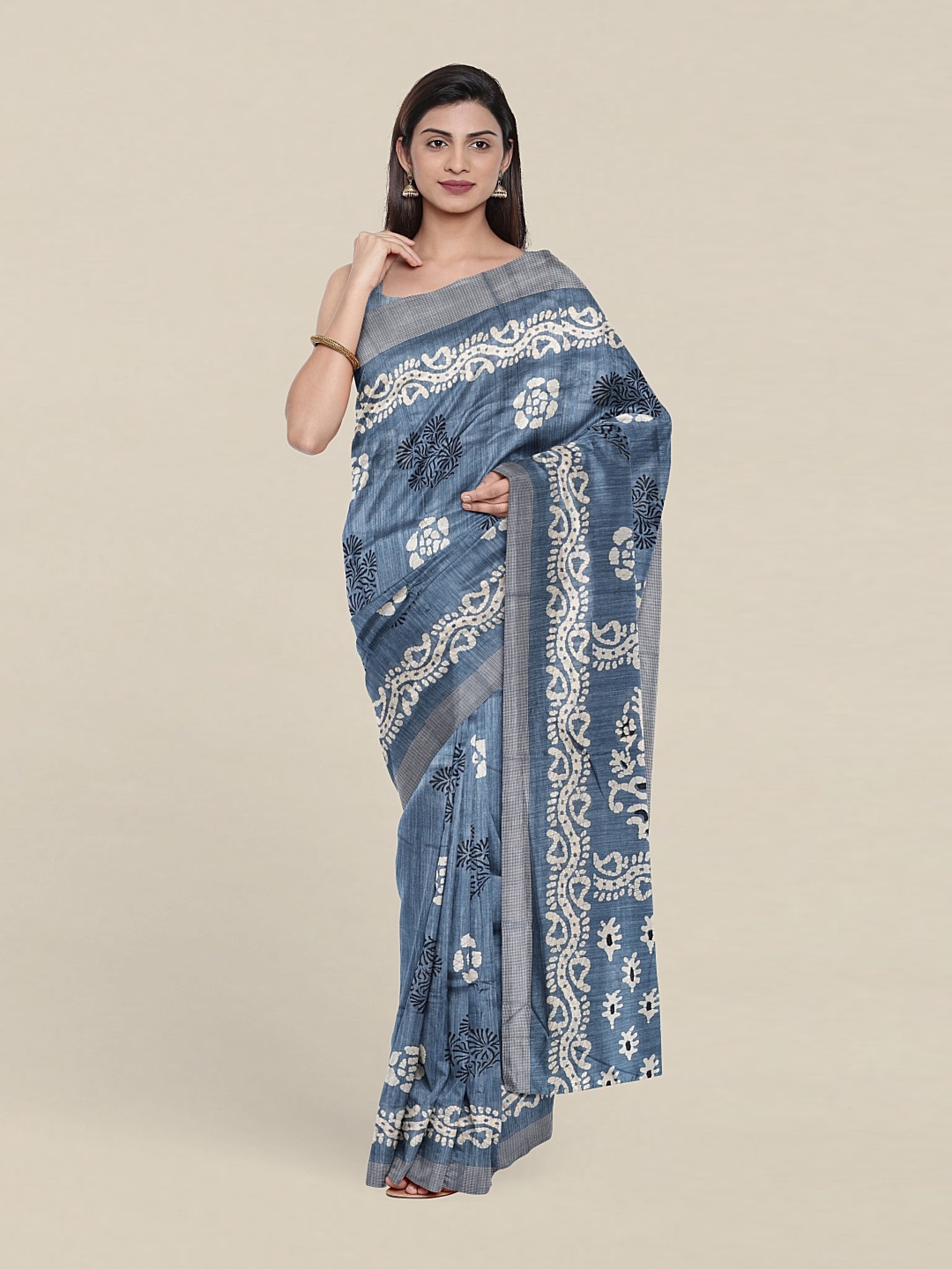 

Pothys Cotton Blend Batik Saree, Blue
