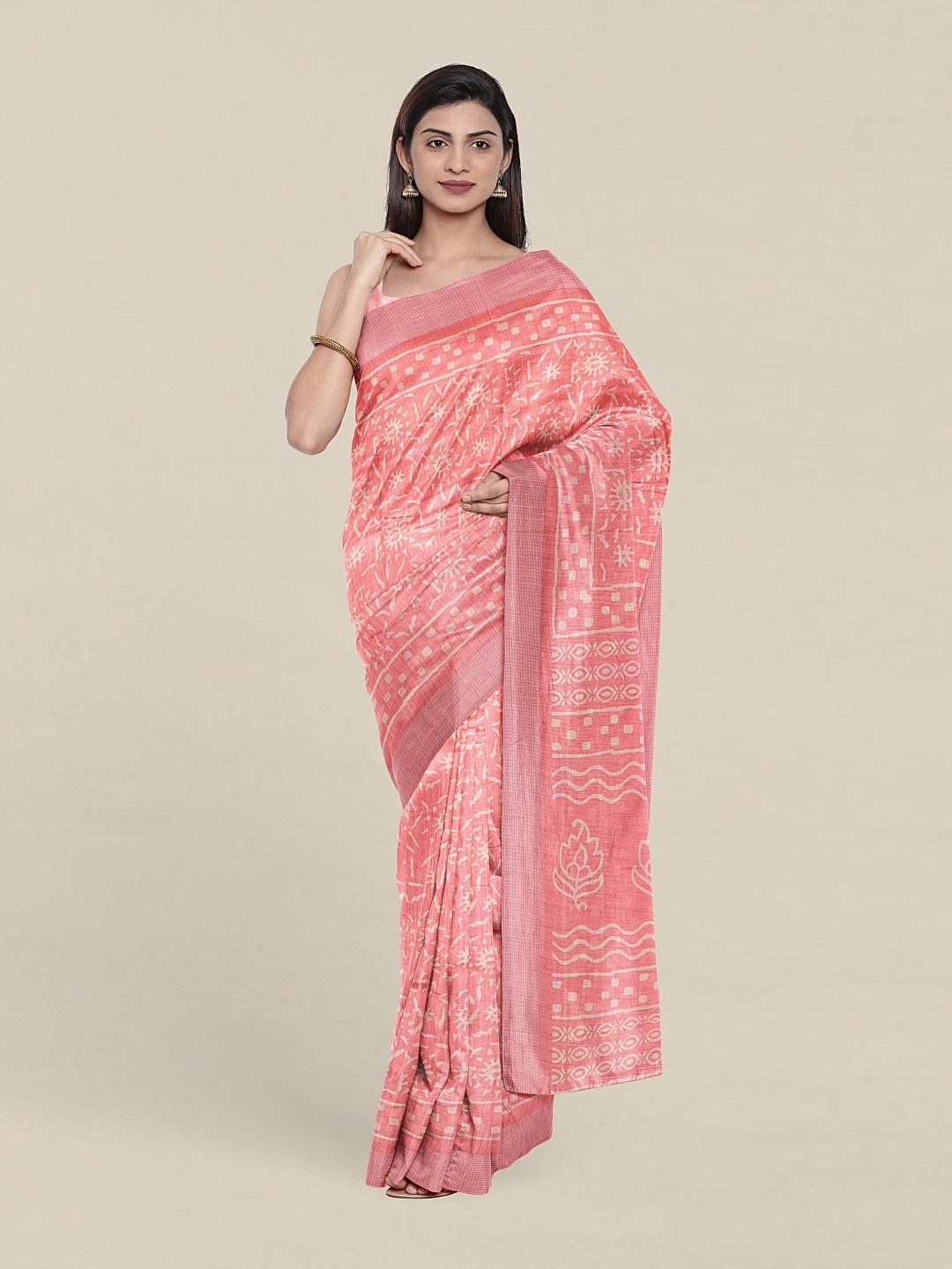 

Pothys Cotton Blend Batik Saree, Pink