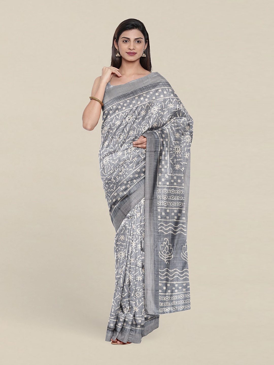 

Pothys Cotton Blend Batik Saree, Grey