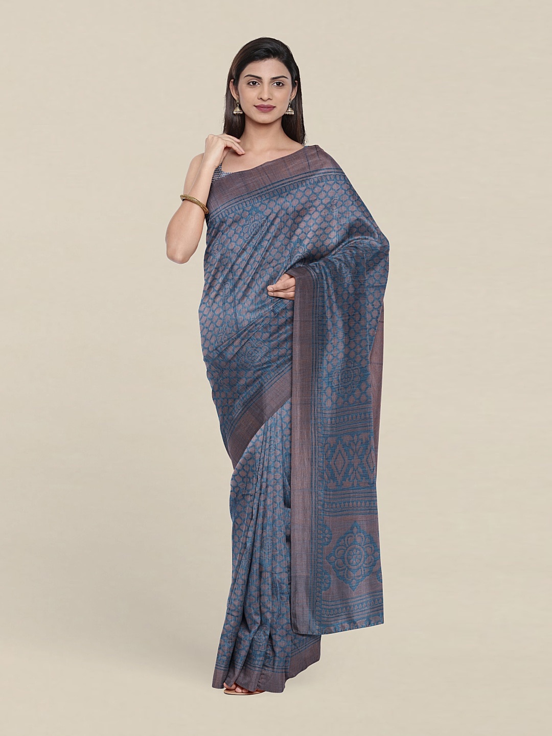 

Pothys Cotton Blend Ethnic Motifs Saree, Teal