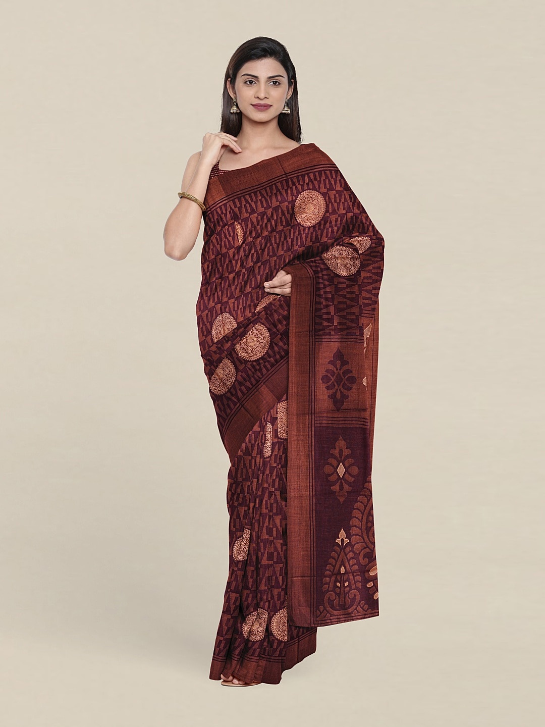 

Pothys Ethnic Motifs Printed Saree, Maroon