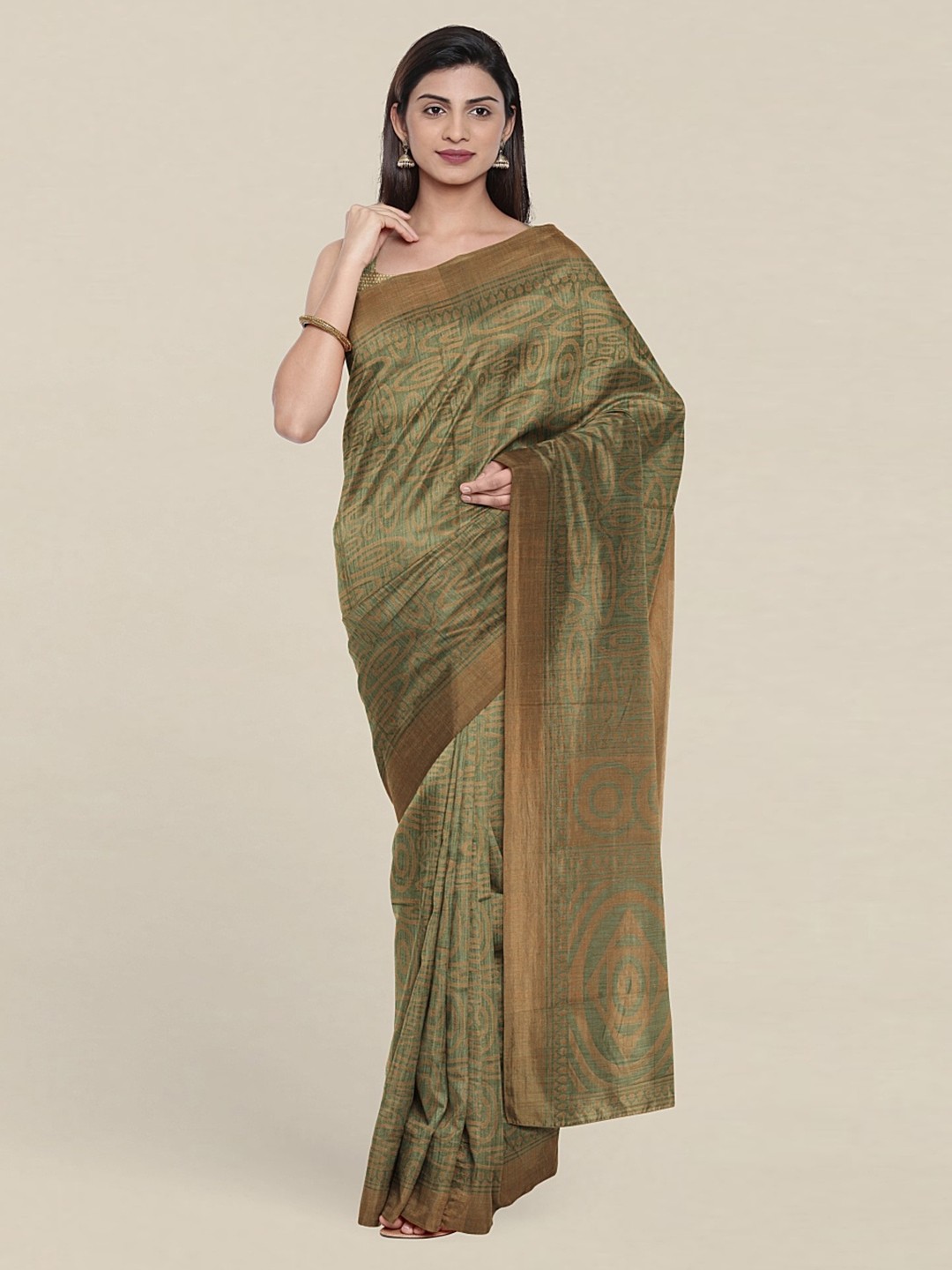 

Pothys Geometric Printed Saree, Green