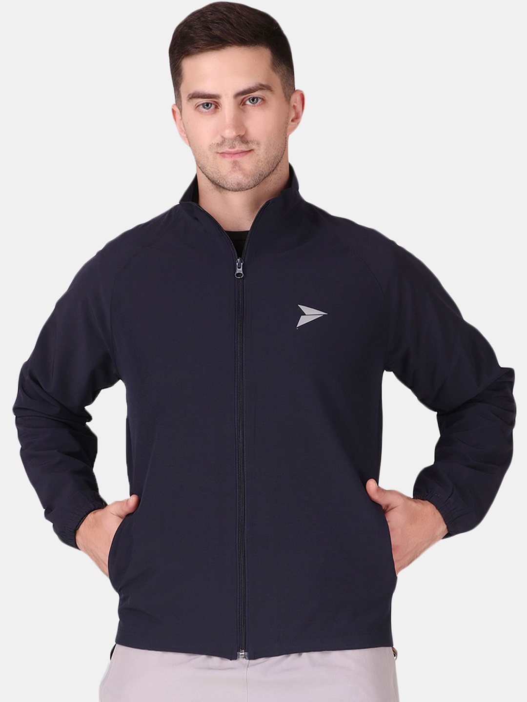 

FITINC Men Windcheater and Water Resistant Running Rapid Dry Sporty Jacket, Navy blue