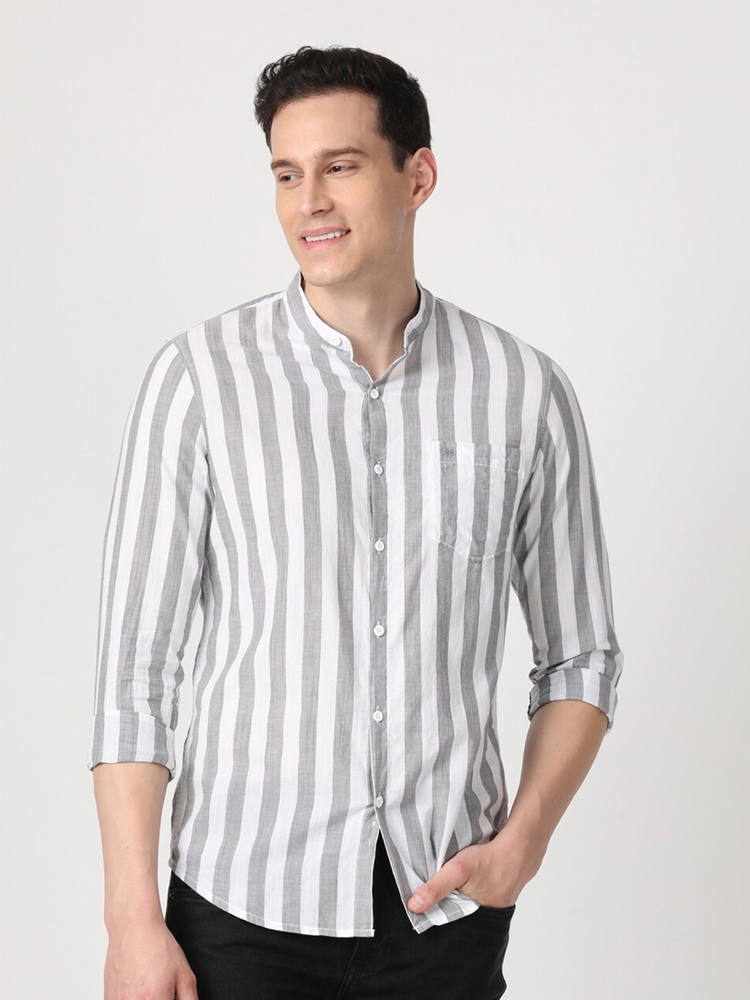 

Lee Men Slim Fit Striped Casual Shirt, Grey