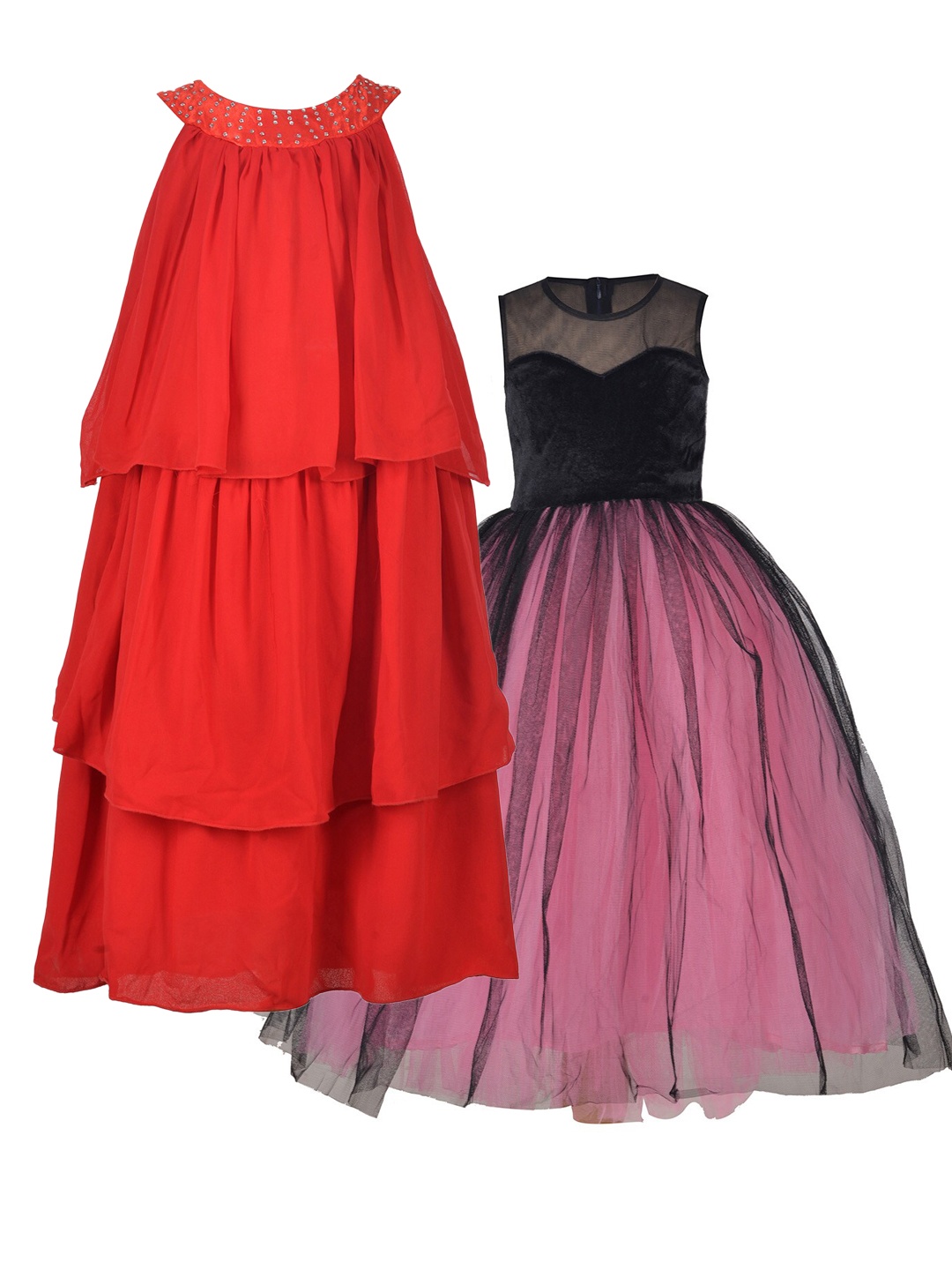 

Samsara Couture Red & Purple Pack Of 2 Net Cotton Maxi Dress