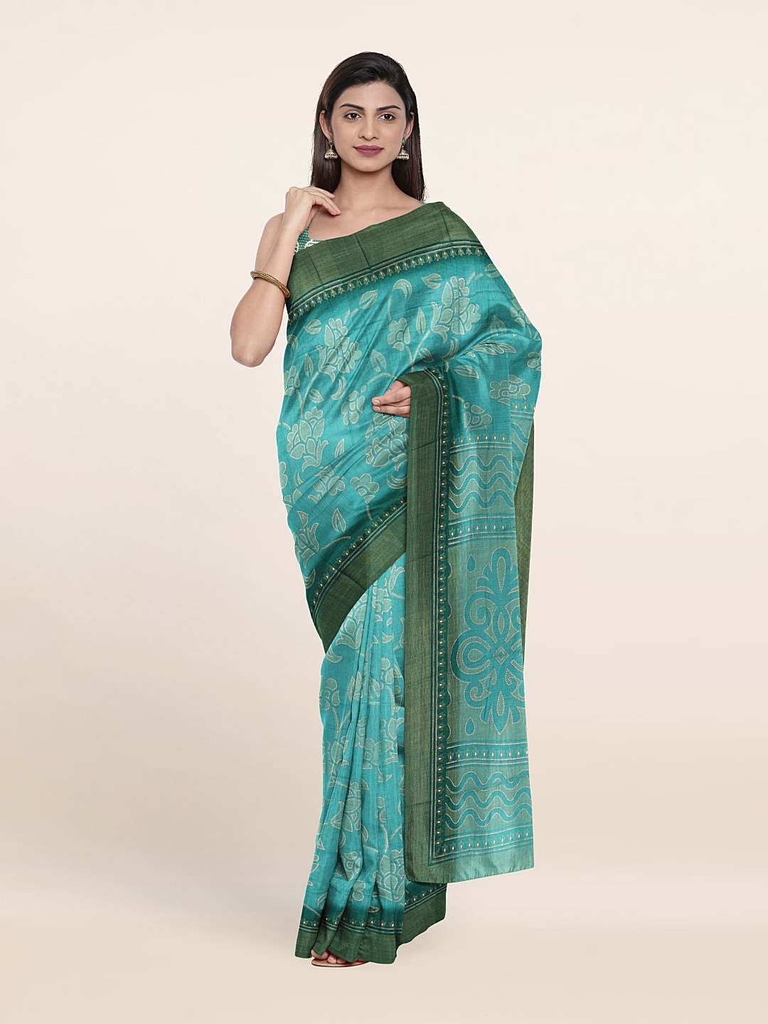 

Pothys Floral Print Floral Saree, Green