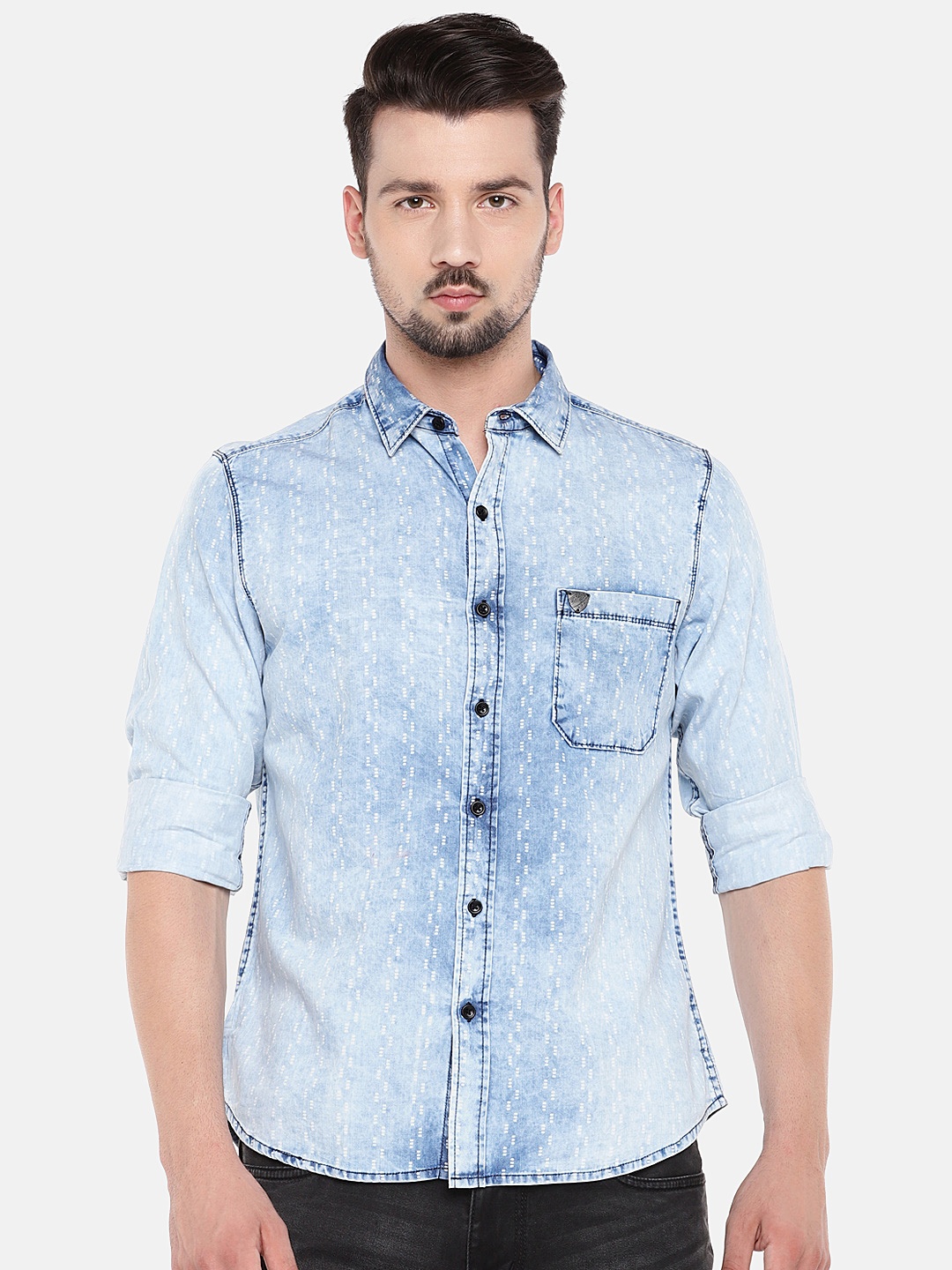

John Players Men Blue Trim Fit Printed Casual Shirt
