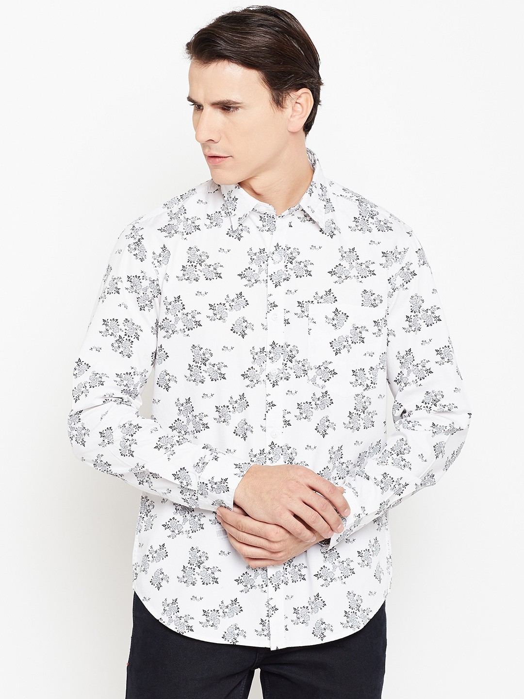 

John Players Men White & Grey Printed Casual Shirt