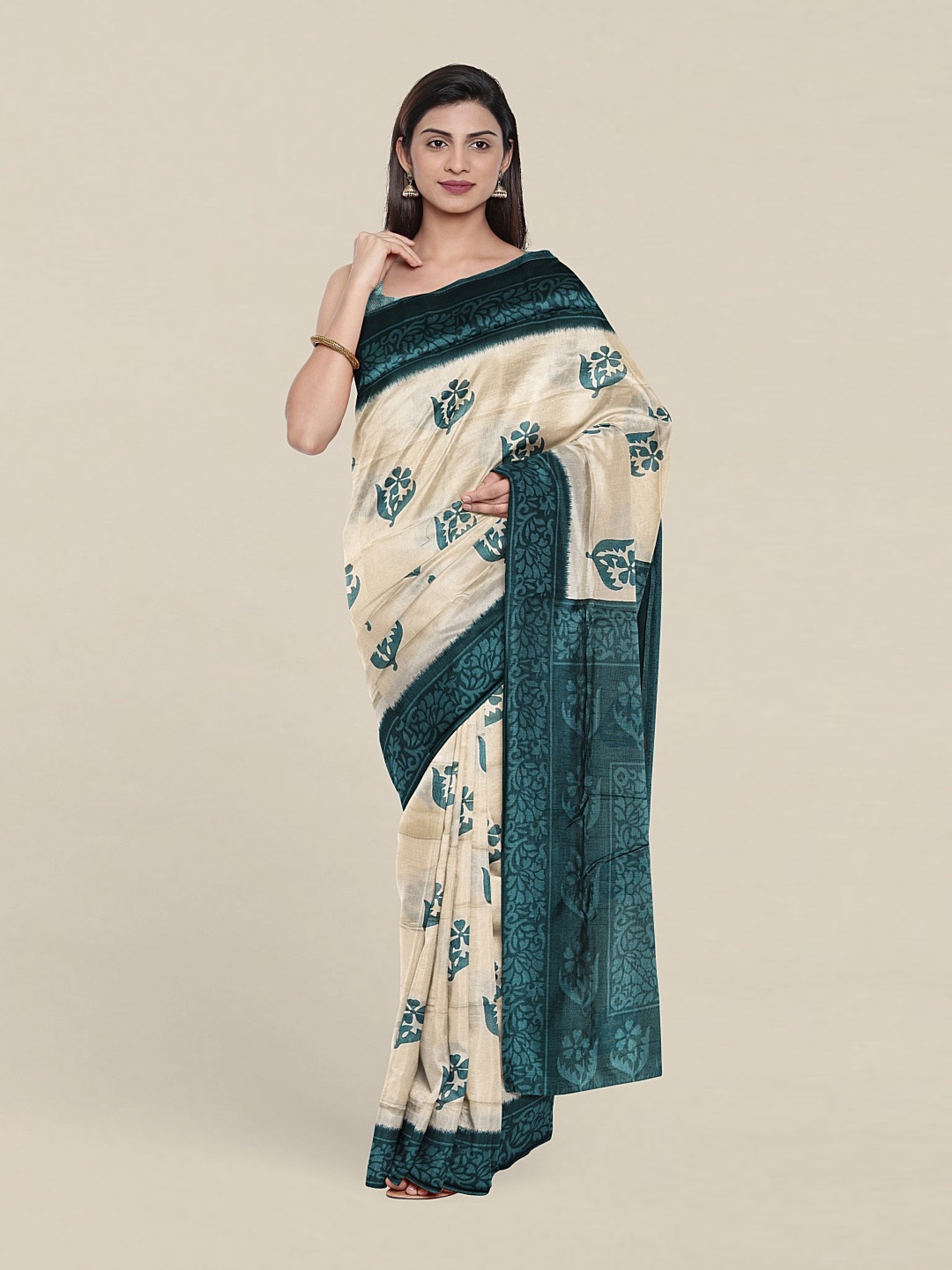 

Pothys Floral Print Pure Cotton Saree With Unstitched Blouse, Cream