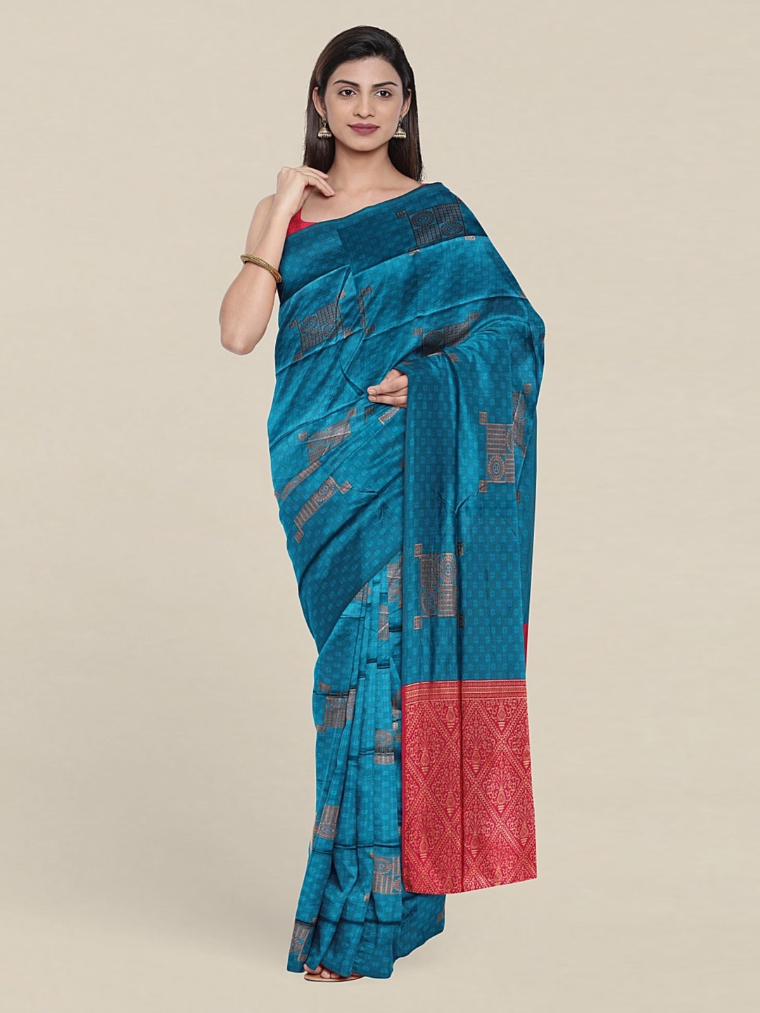 

Pothys Woven Design Zari Pure Cotton Saree With Unstitched Blouse, Blue