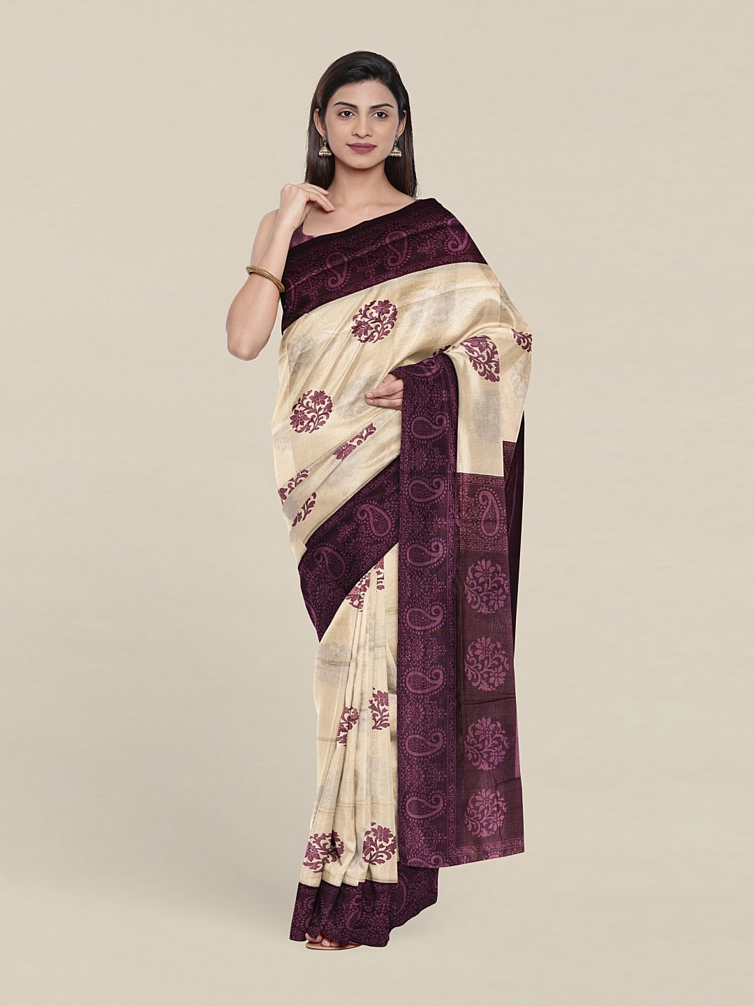 

Pothys Ethnic Motifs Printed Saree, Cream