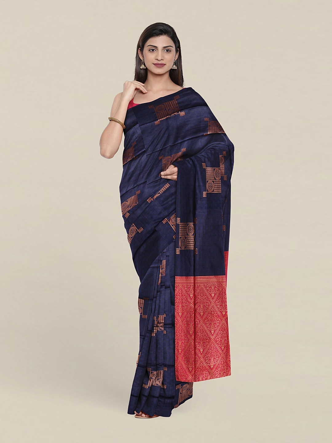 

Pothys Blue & Pink Woven Design Zari Saree