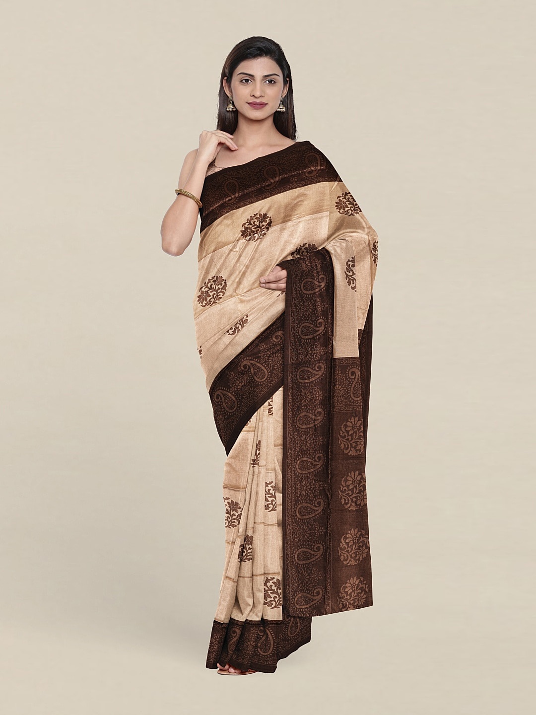 

Pothys Tan & Brown Floral Saree