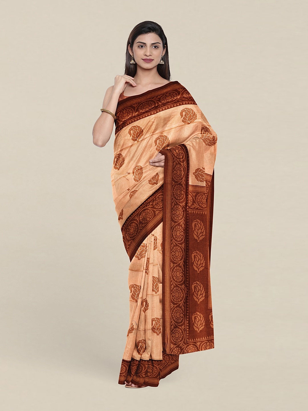 

Pothys Paisley Woven Design Pure Cotton Saree, Peach