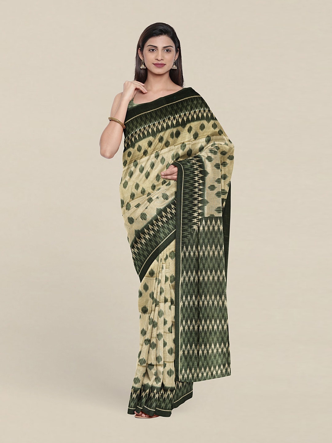 

Pothys Green & Cream-Coloured Pure Cotton Saree