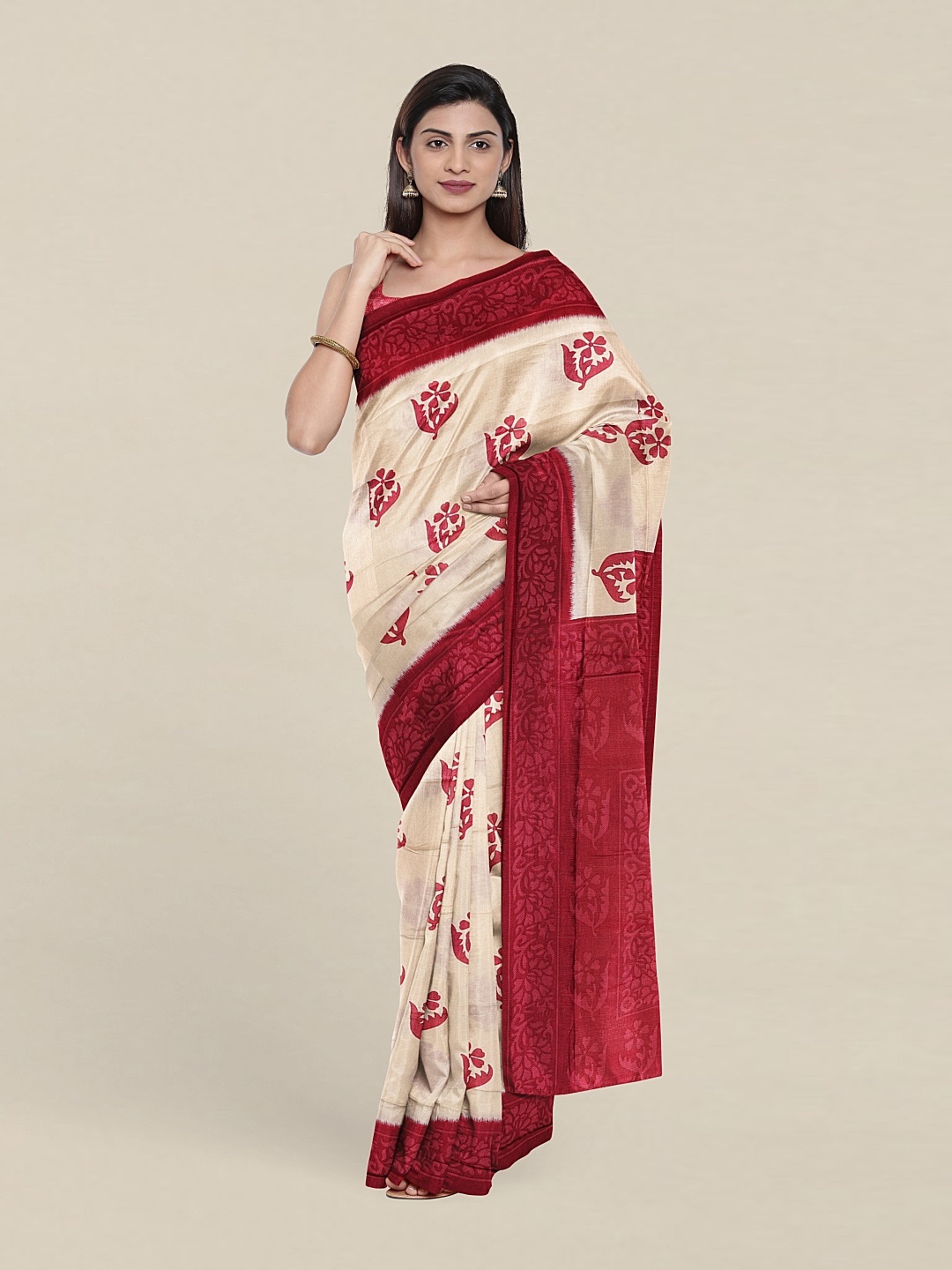 

Pothys Floral Pure Cotton Saree, Cream