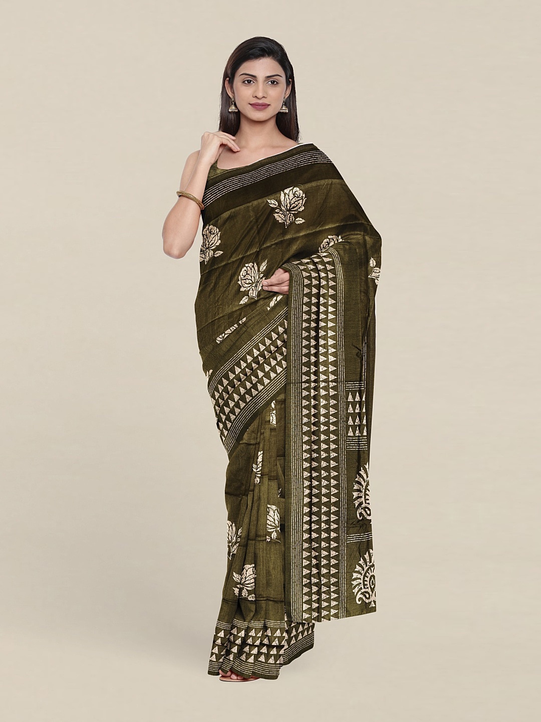 

Pothys Floral Printed Pure Cotton Saree, Green