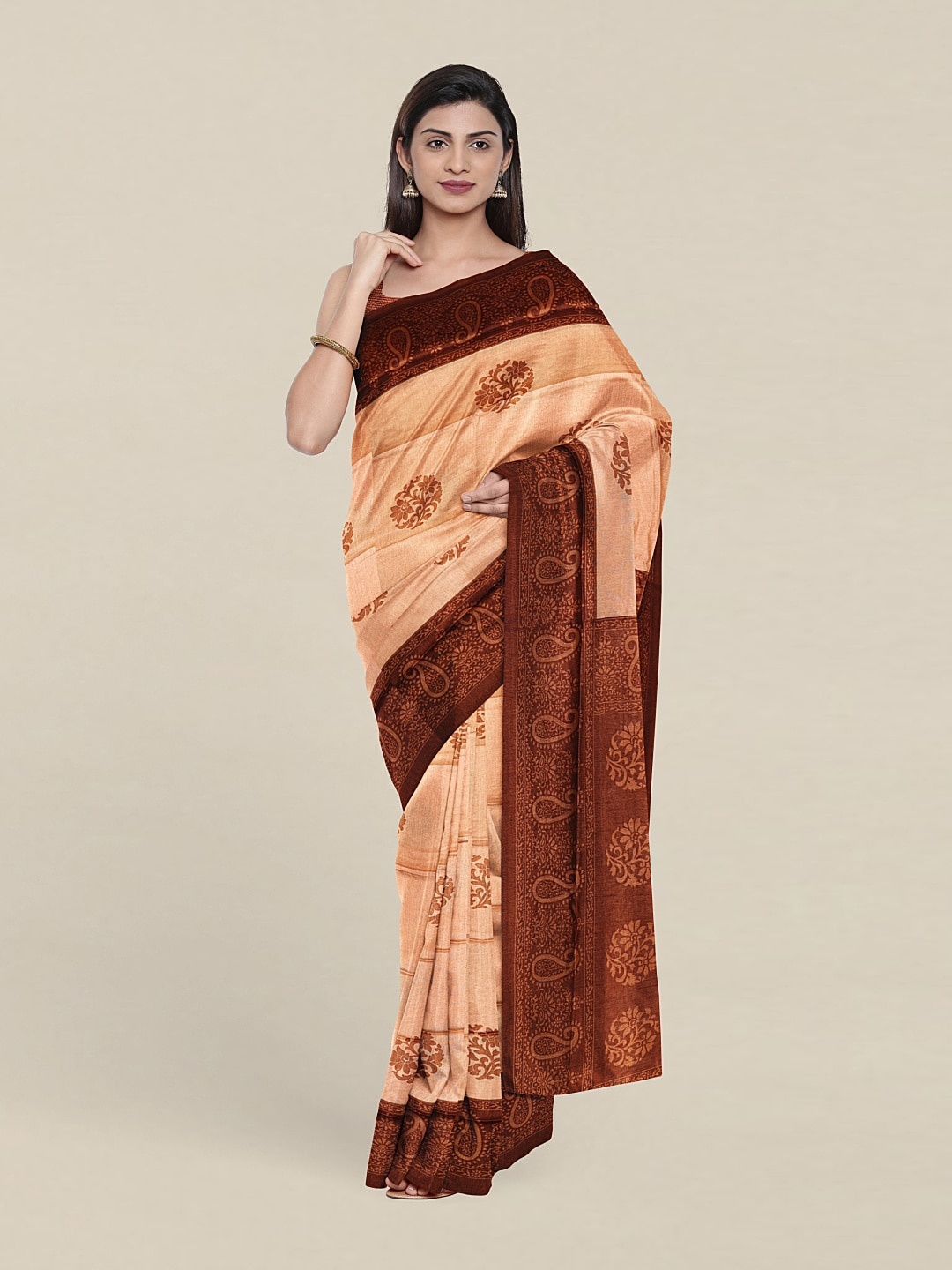 

Pothys Floral Pure Cotton Saree, Peach