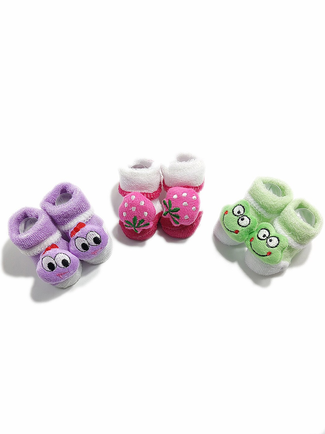 

FOOTPRINTS Infants Pack Of 3 Patterned Cotton Bootie Socks, Green