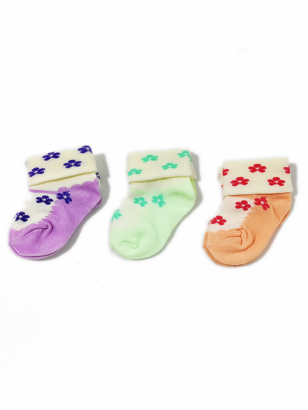 

FOOTPRINTS Kids Pack Of 3 Purple & Green Printed Cotton Ankle-Length Socks
