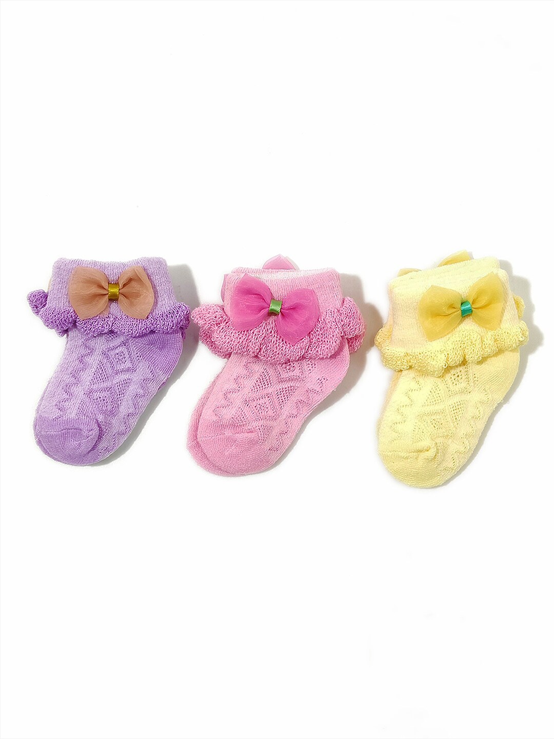 

FOOTPRINTS Infants Pack of 3 Patterned Cotton Anti-Skid Ankle-Length Socks, Lavender