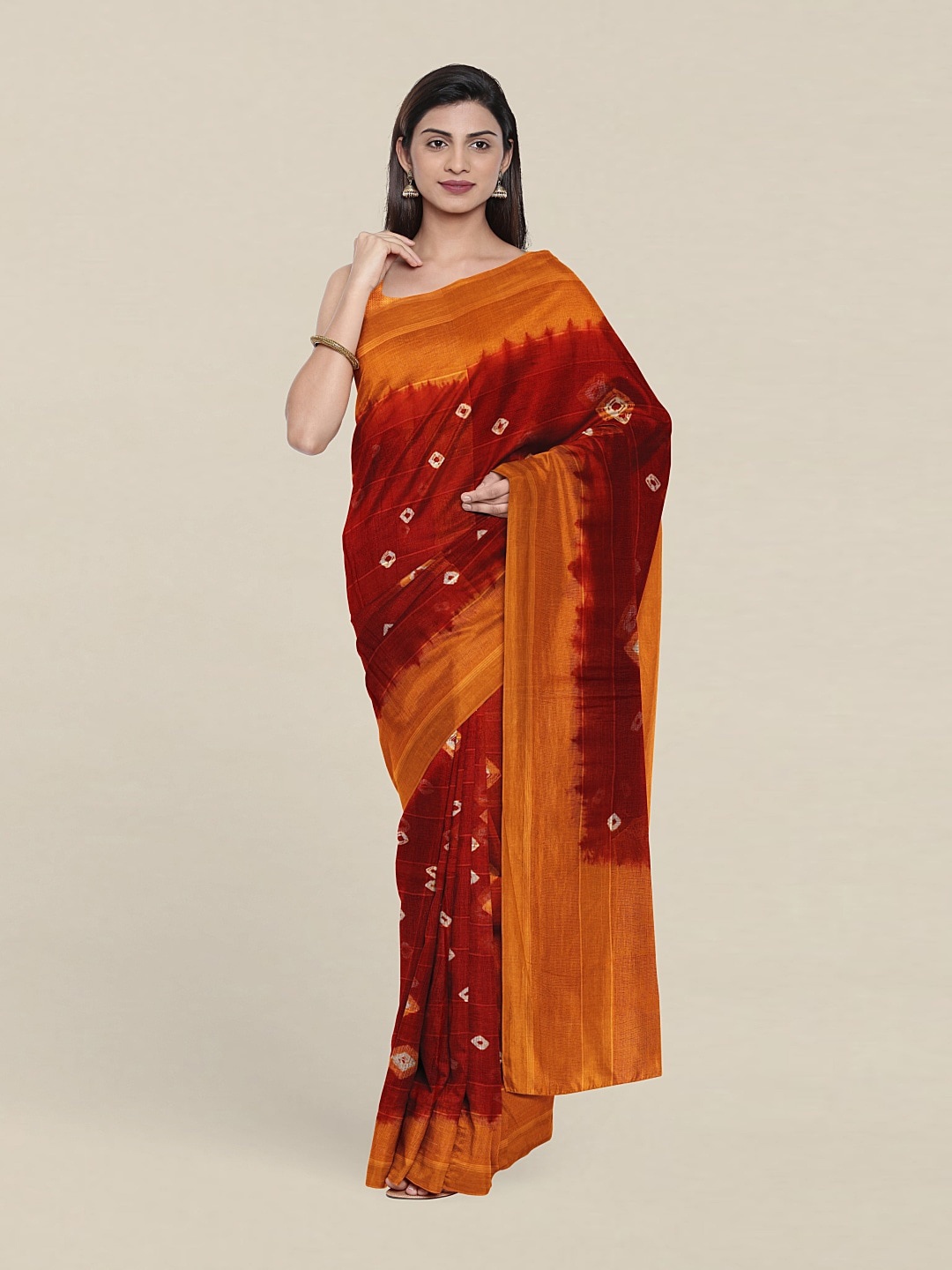 

Pothys Red & White Tie and Dye Pure Cotton Saree