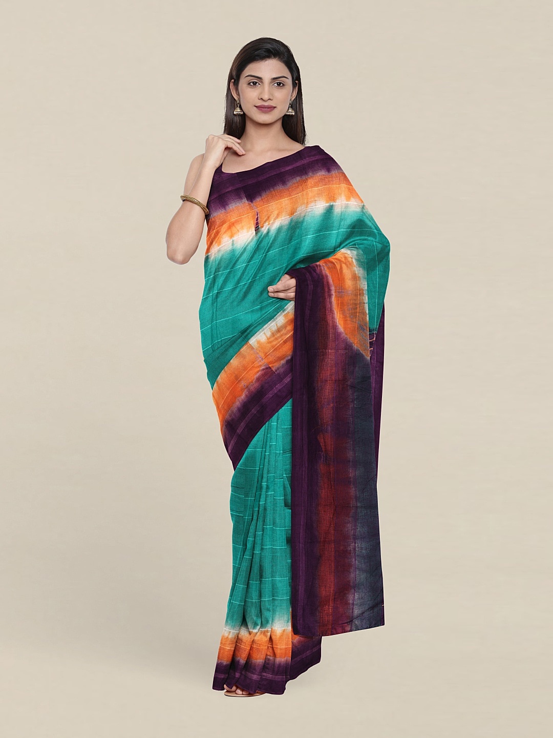 

Pothys Printed Tie and Dye Pure Cotton Saree, Green