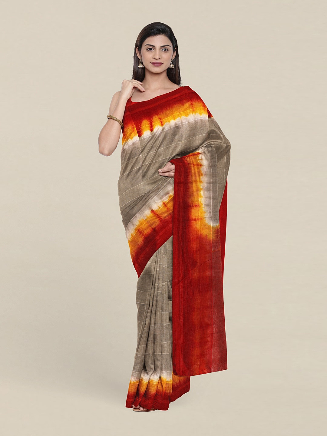 

Pothys Tie and Dye Pure Cotton Saree, Grey