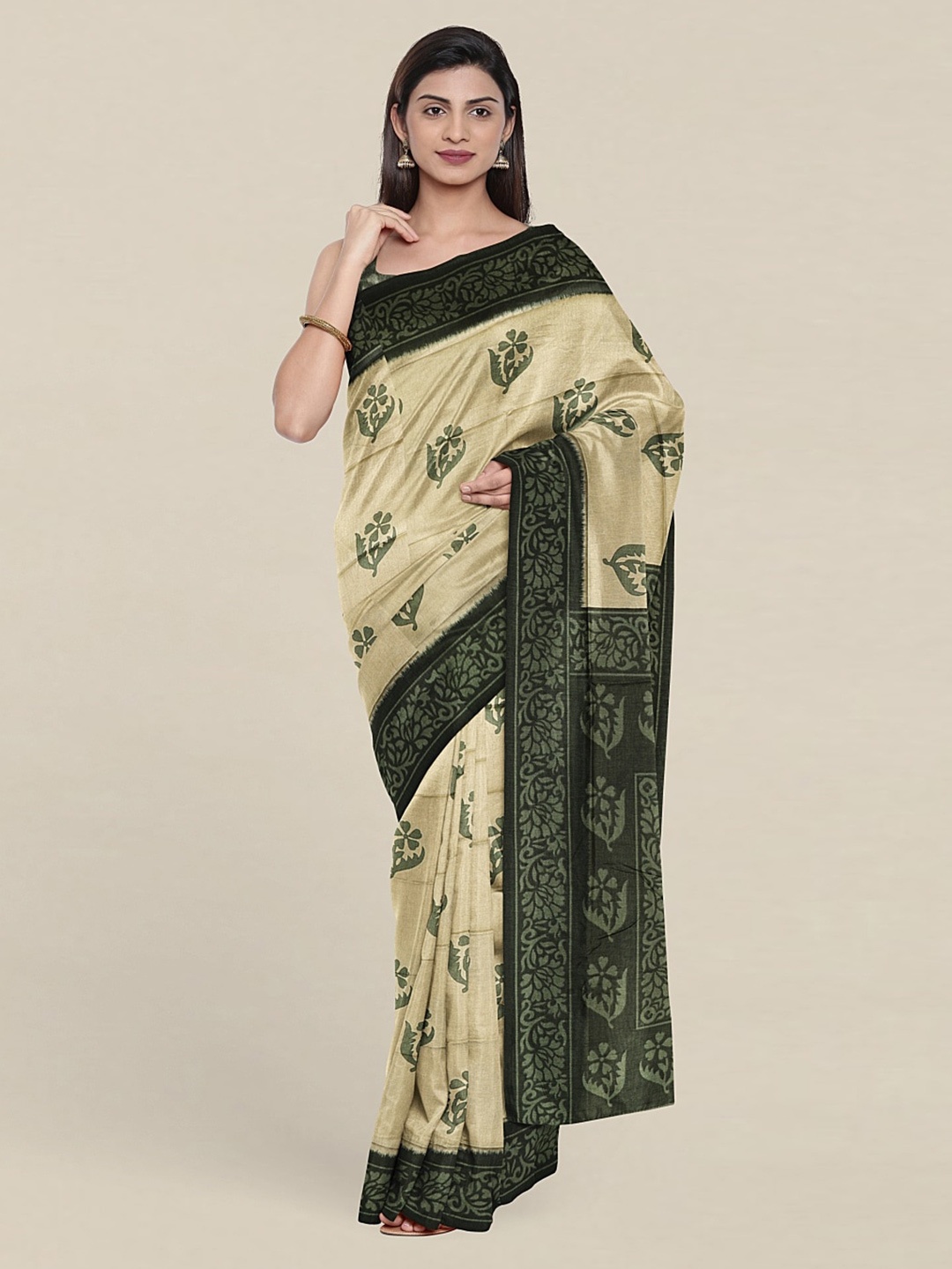

Pothys Floral Print Saree, Cream