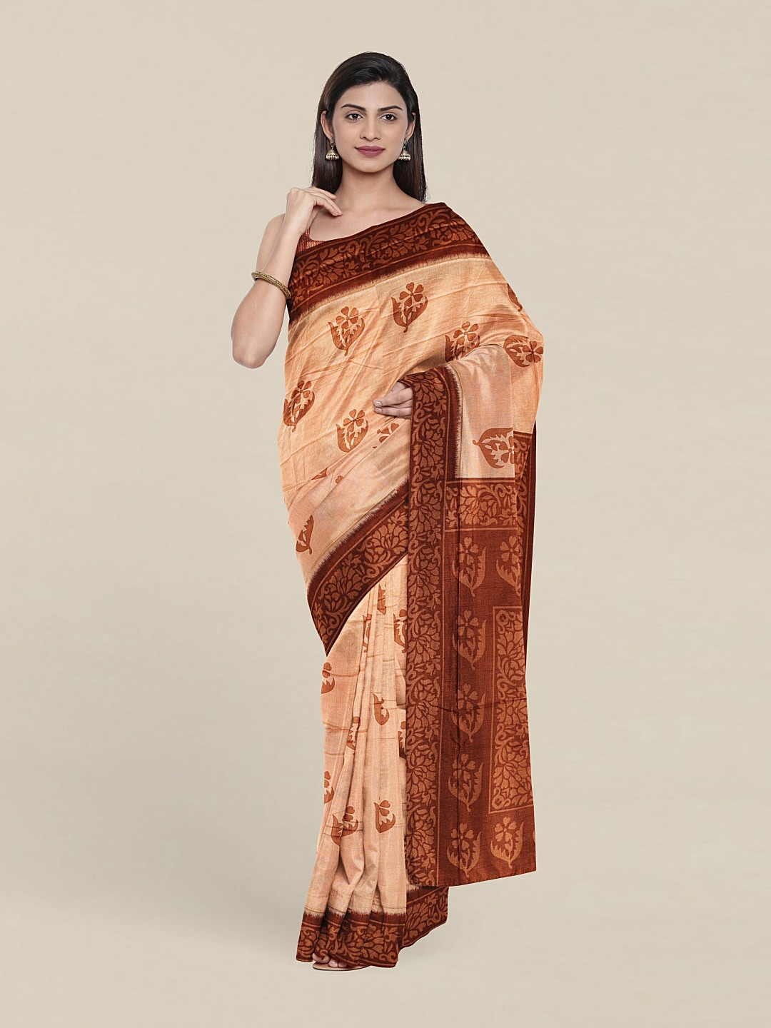 

Pothys Floral Printed Pure Cotton Saree, Peach