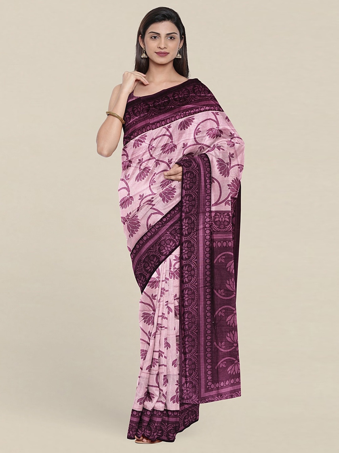 

Pothys Floral Printed Cotton Blend Saree With Blouse Piece, Pink