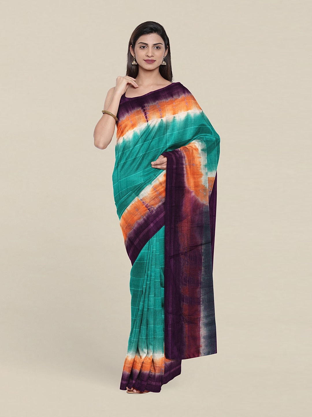 

Pothys Tie and Dye Pure Cotton Saree With Blouse Piece, Green