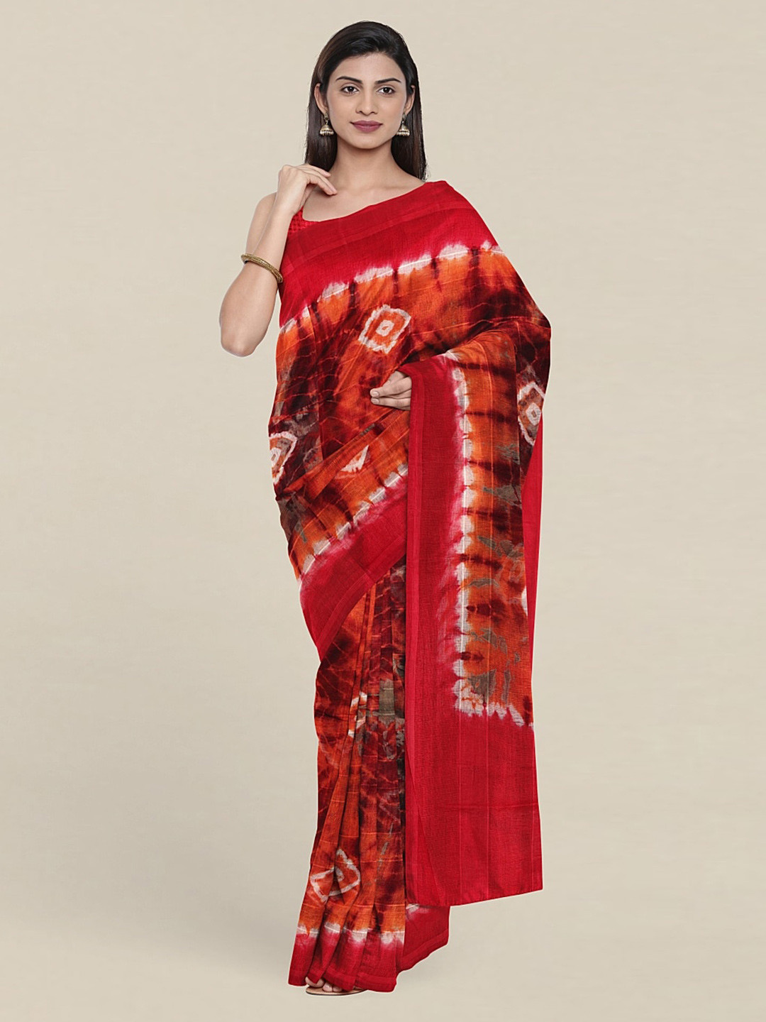 

Pothys Bandhani Pure Cotton Saree, Red
