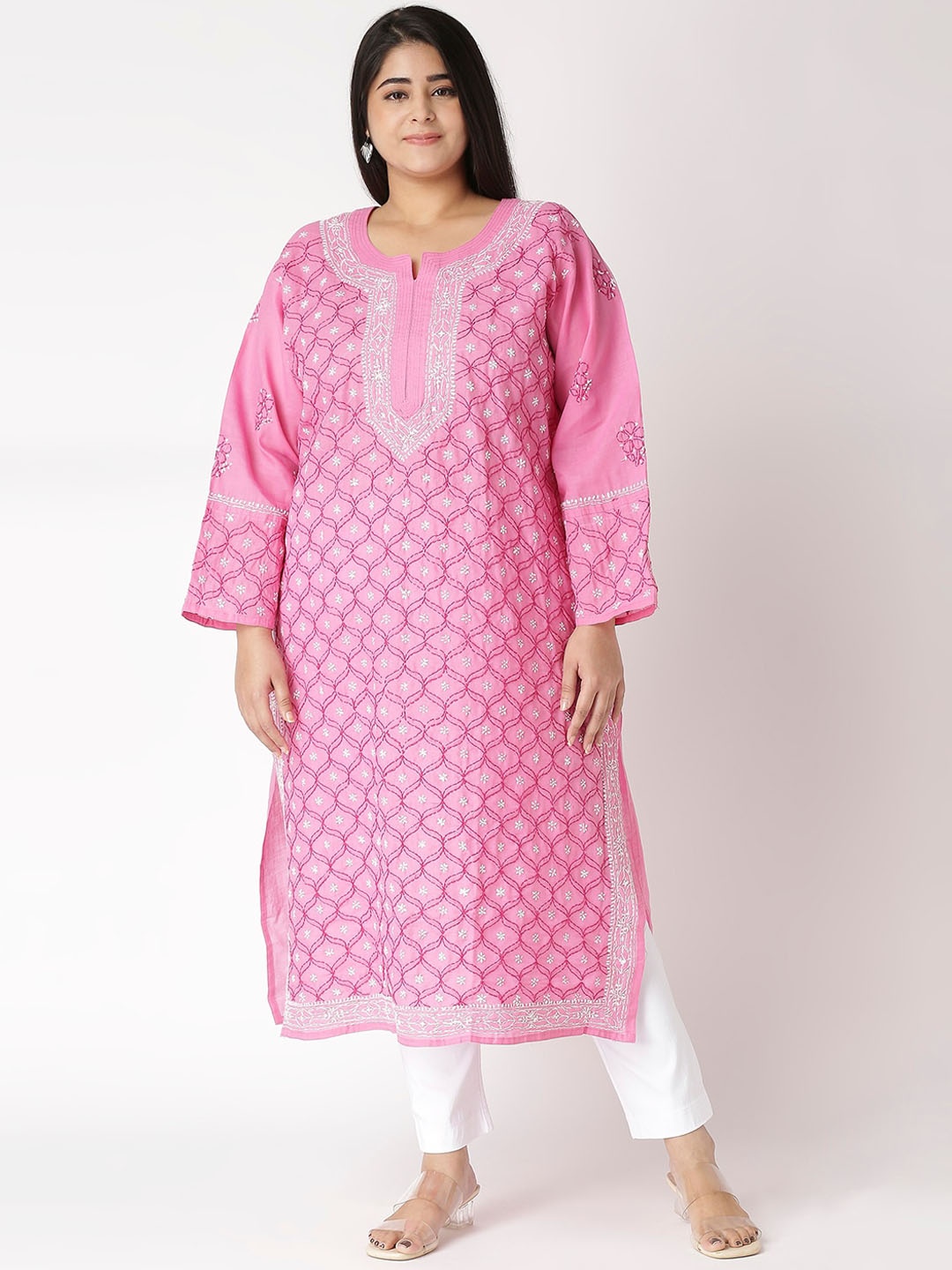 

Indiankala4u Women Magenta Ethnic Motifs Printed Chikankari Kurta