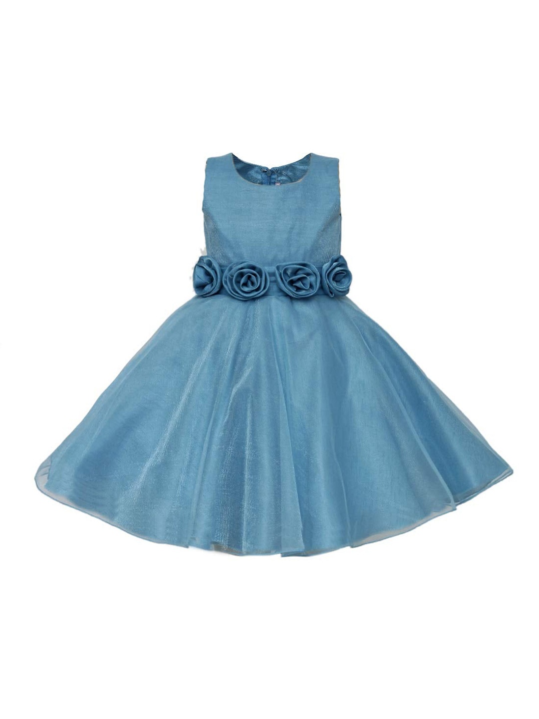 

Maybemine Girls Solid Knee Length Sleeveless Satin Party Dress, Blue