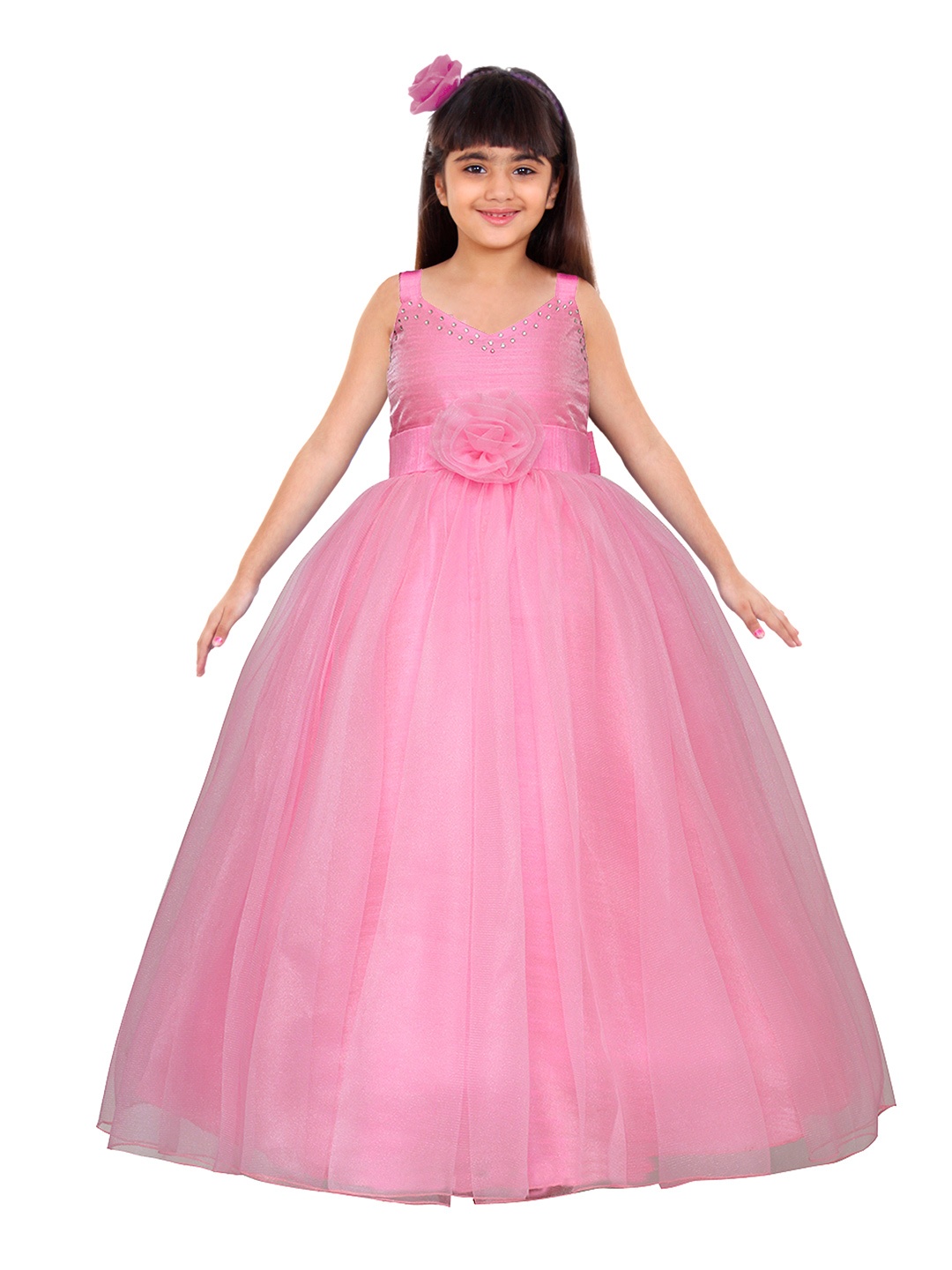 

Maybemine Girls Solid Satin Sleeveless Party Maxi Dress, Pink