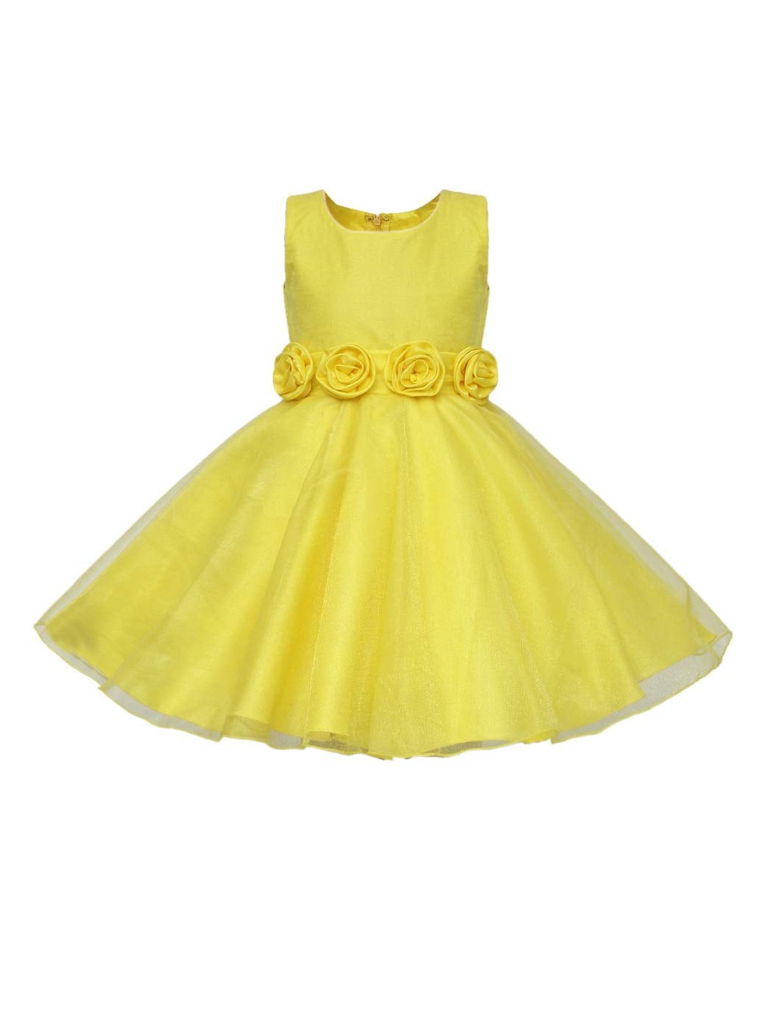 

Maybemine Girls Solid Satin Knee Length Sleeveless PartyDress, Yellow
