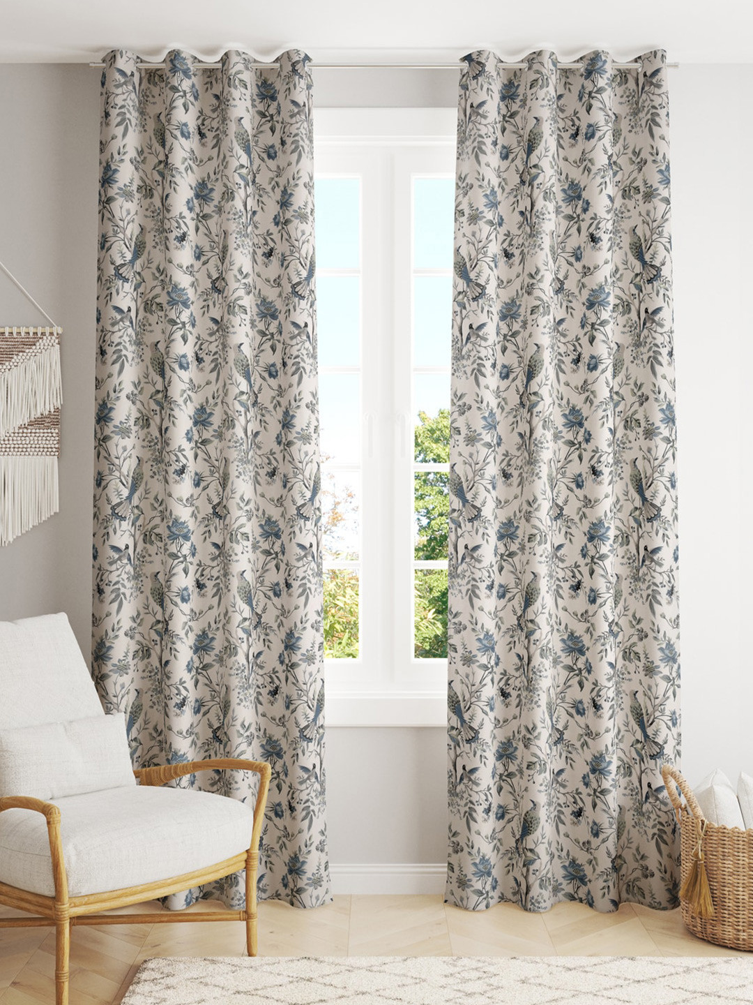 

Gulaab Jaipur Set of 2 Floral Cotton Long Door Curtain, Blue