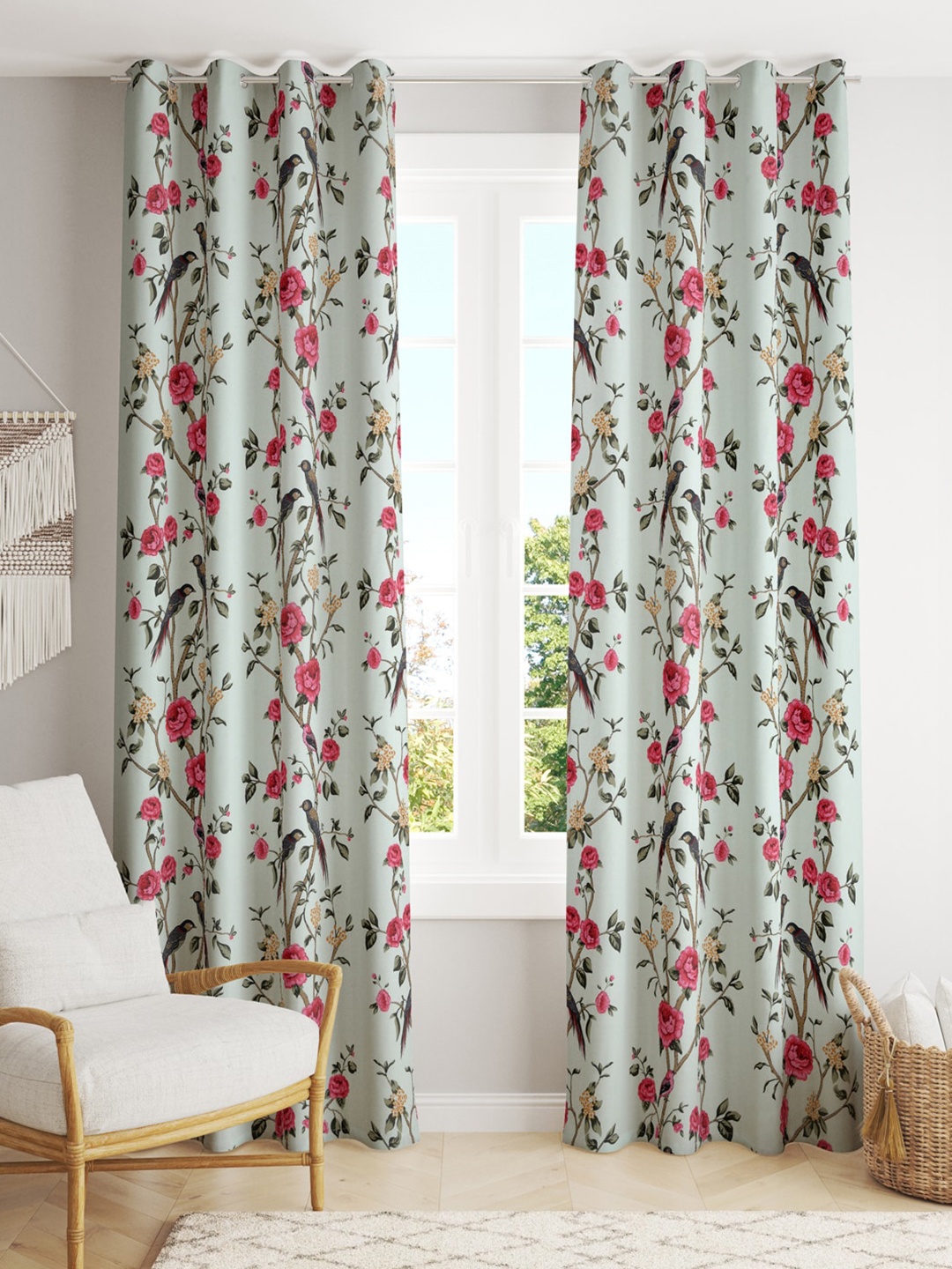 

Gulaab Jaipur Set of 2 Floral Cotton Door Curtain, Green