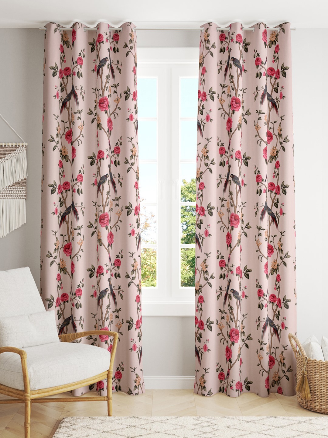 

Gulaab Jaipur Set of 2 Floral Cotton Door Curtain, Pink