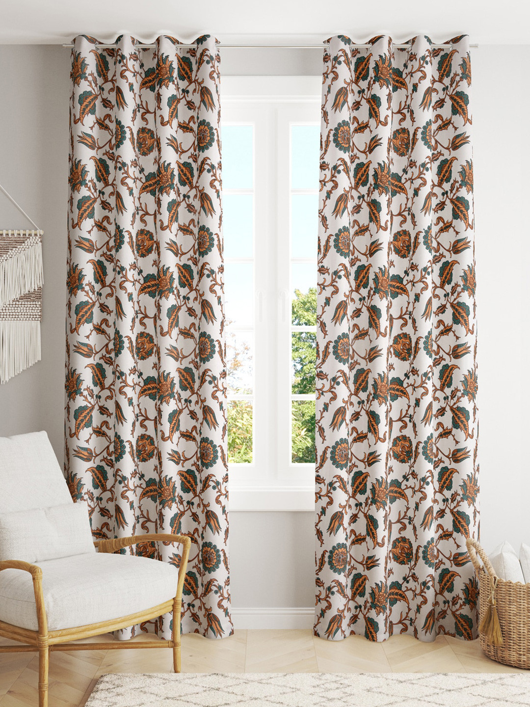 

Gulaab Jaipur Set of 2 Floral Cotton Door Curtain, Brown