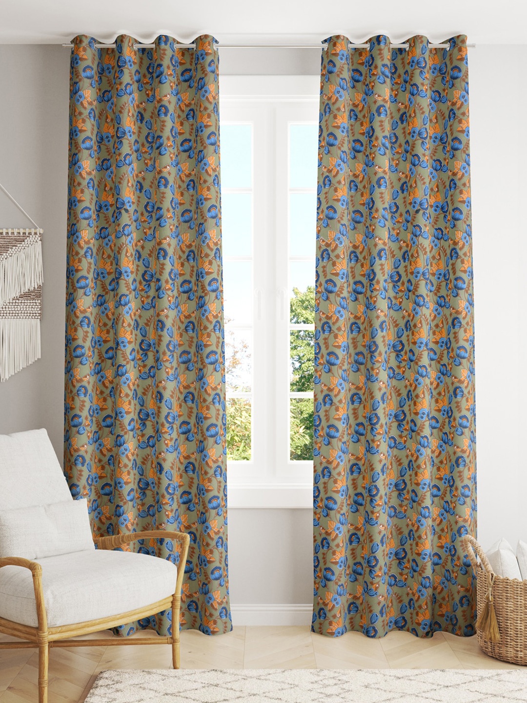 

Gulaab Jaipur Set of 2 Floral Cotton Door Curtain, Blue