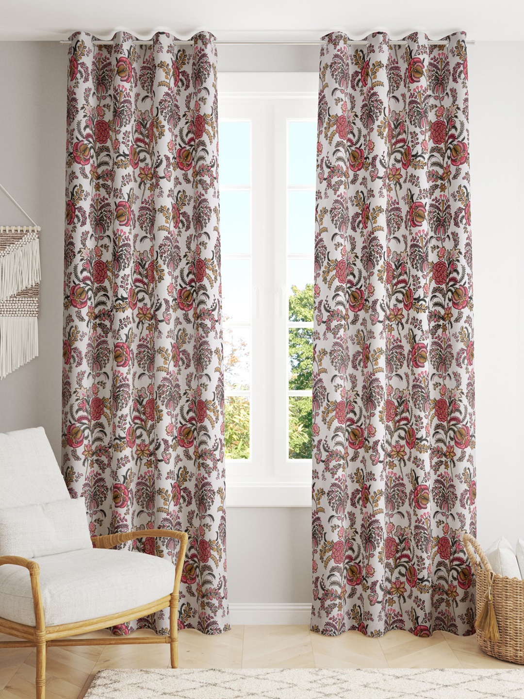

Gulaab Jaipur Set of 2 Floral Cotton Door Curtain, Red