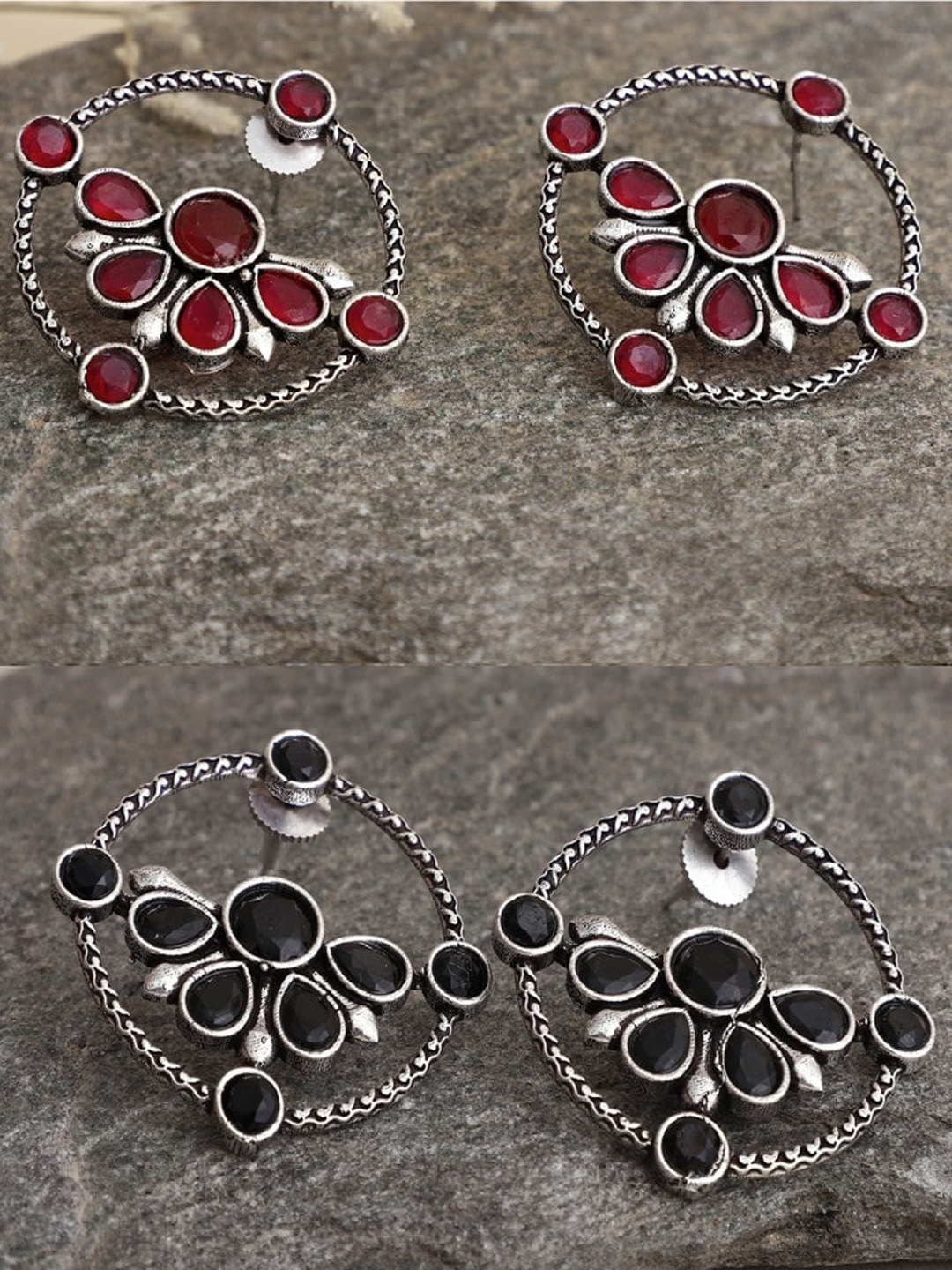 

VENI Set Of 2 Contemporary Studs Earrings, Silver