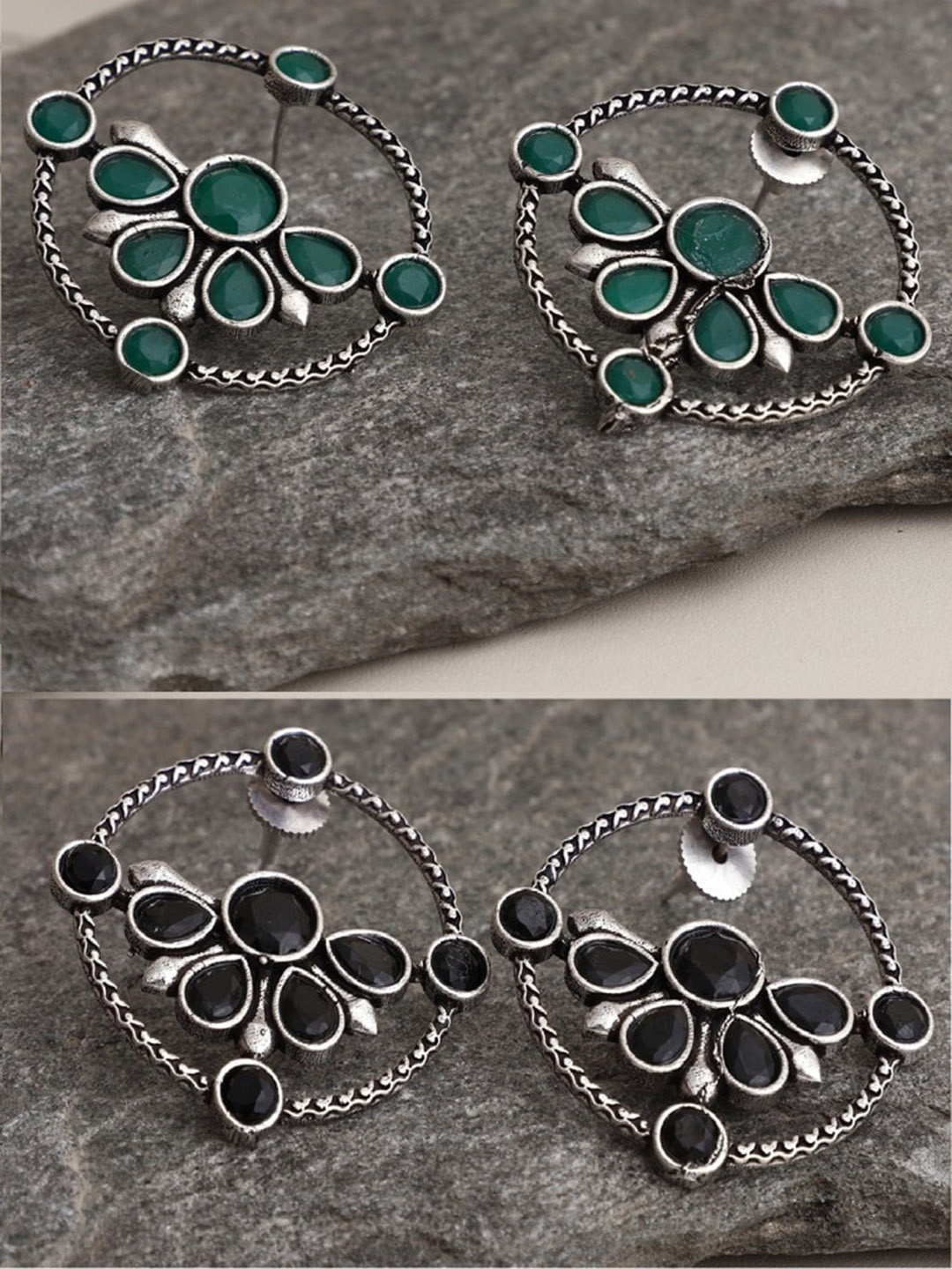 

VENI Set Of 2 Contemporary Studs Earrings, Green
